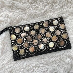 FULLY BEADED BLACK/ Chrome rectangular evening/ Formal‎ zip clutch bag no brand